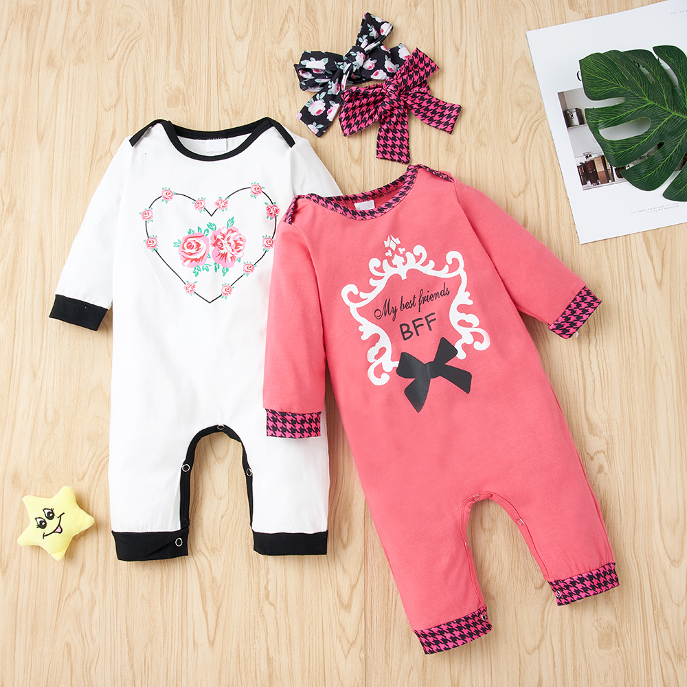 

2-piece Baby Sweet Floral Heart Jumpsuit and Headband