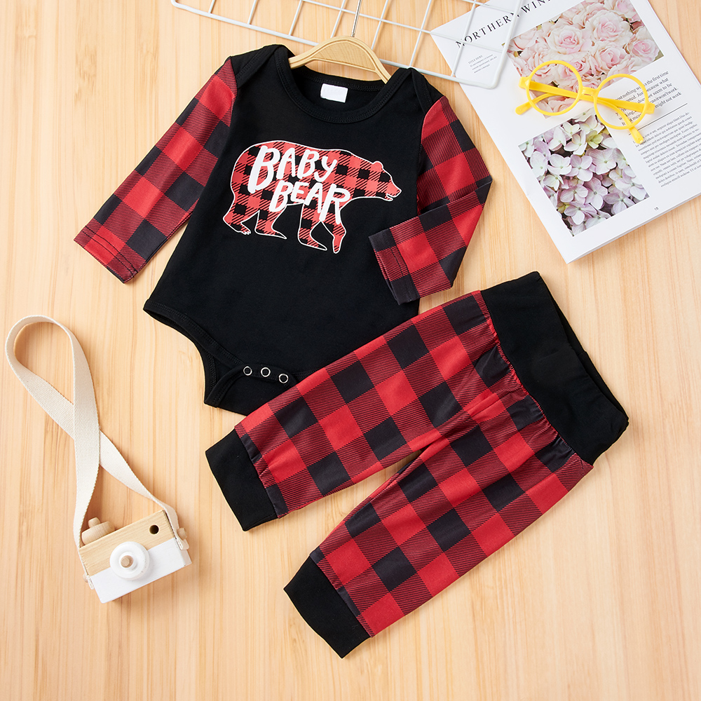 

2pcs Baby Boy casual Plaid & Polar bear Baby's Sets Cotton Romper Fashion Long Sleeve Infant Clothing Outfits