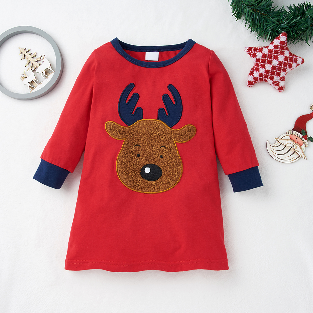 

Baby Girl Animal & Elk casual Dress Christmas Cotton Fashion Long Sleeve Infant Clothing Outfits