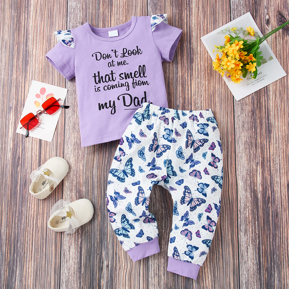 

2pcs Baby Girl Sweet Letter Short-sleeve Cotton Fashionable Baby's Sets