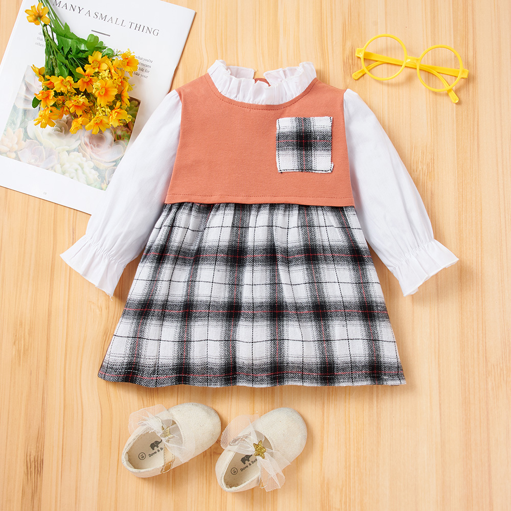

1pc Baby Girl Long-sleeve Cotton Plaid casual Dress