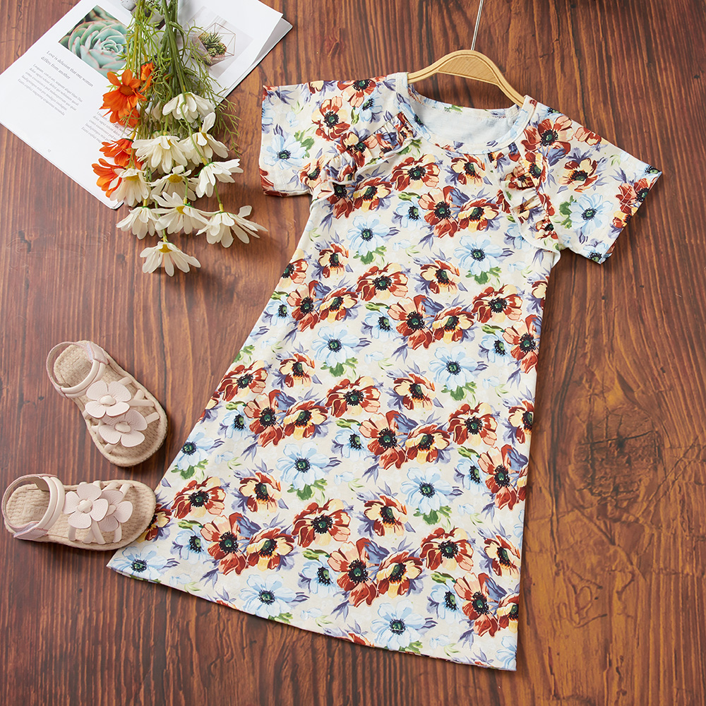 

Toddler Girl Floral Ruffled Short-sleeve Dress