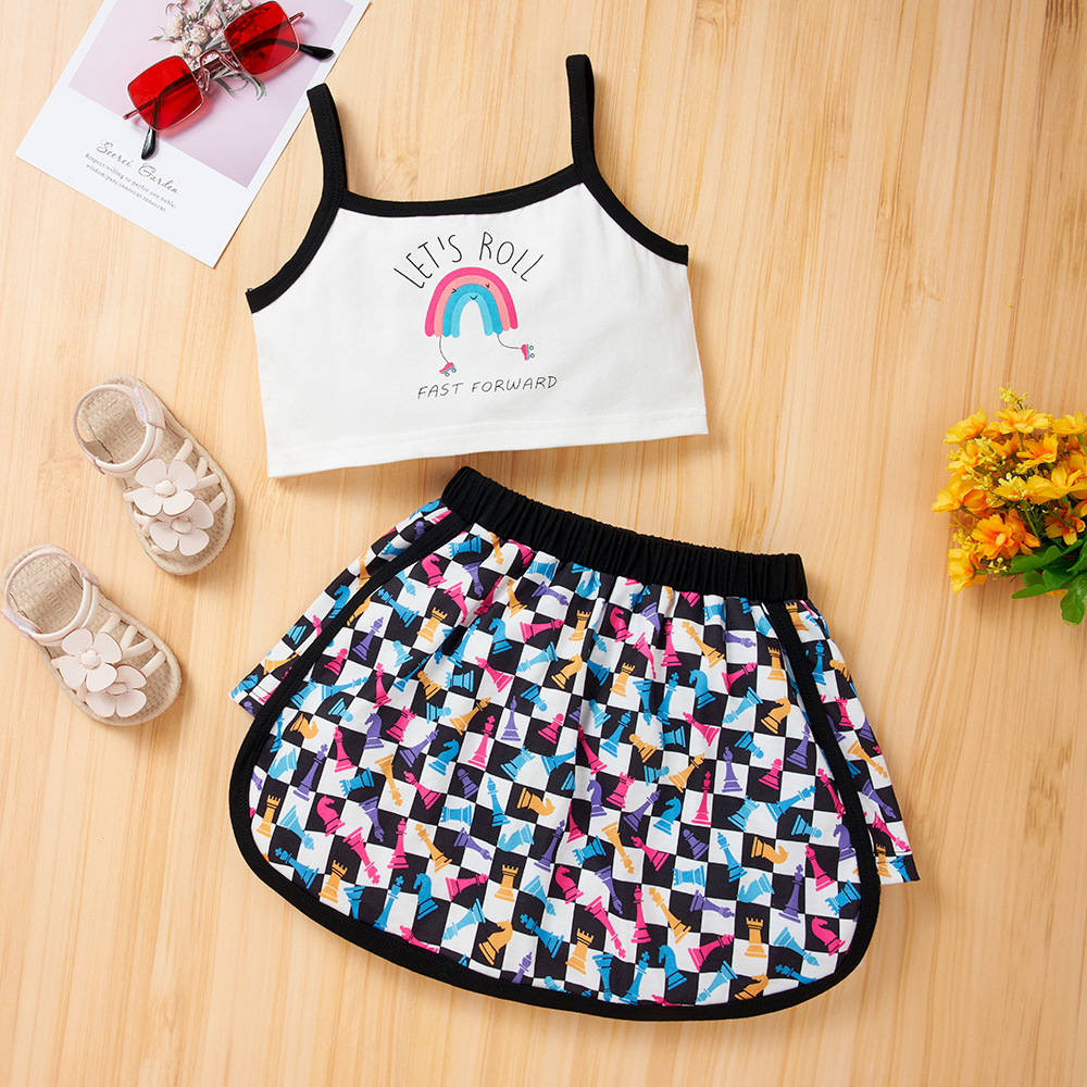 

2-piece Baby / Toddler Rainbow Camisole and Plaid Skirt Set