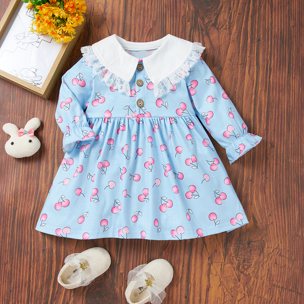 

1pc Baby Girl Long-sleeve Cherry Sweet Dress
