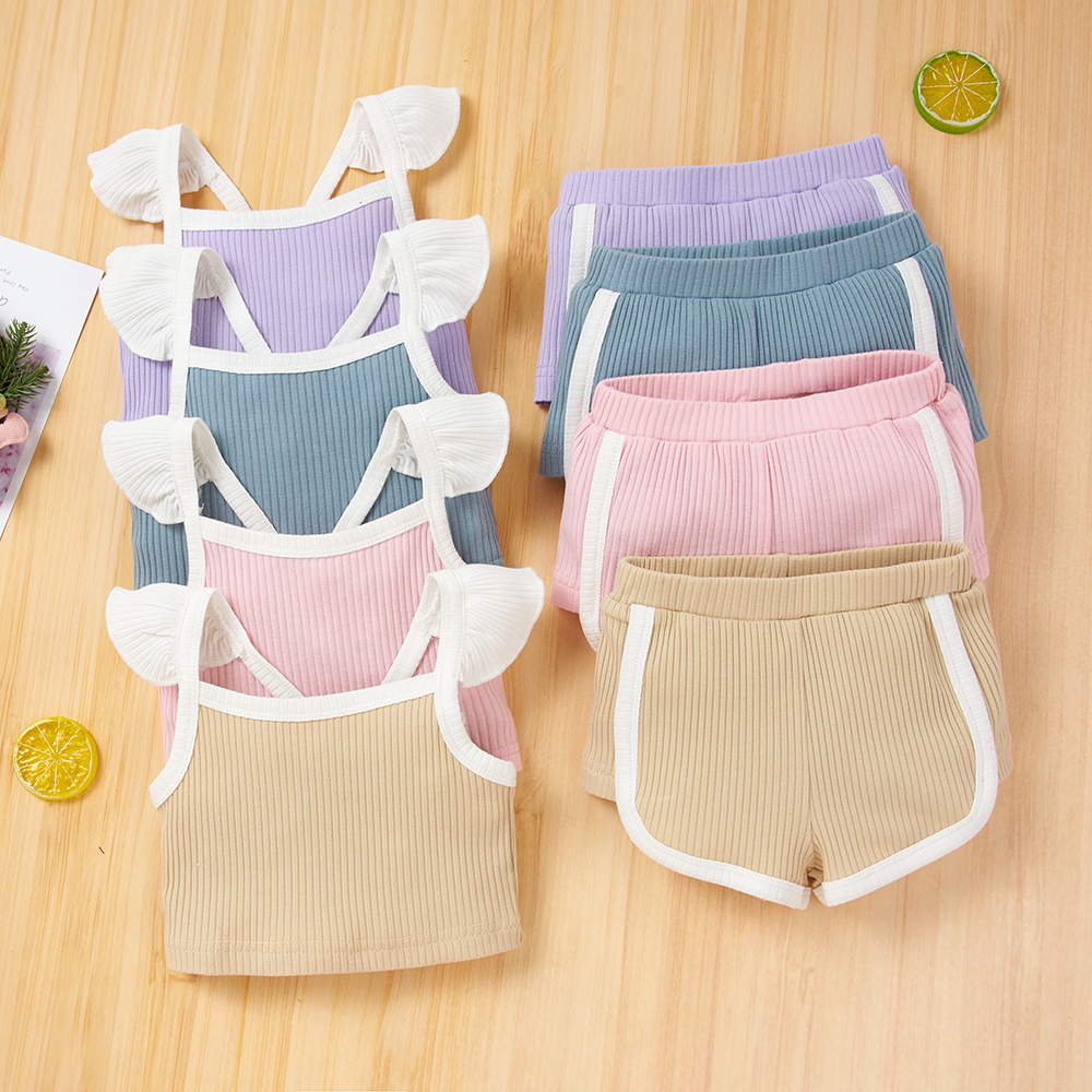

2pcs Baby Girl Sweet Solid Cotton Sleeveless Cute Baby's Sets
