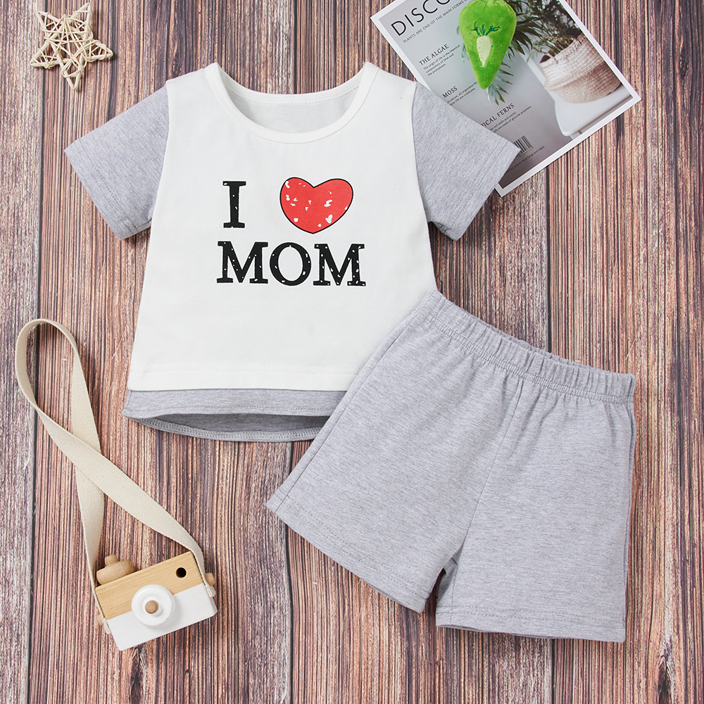 

2pcs Baby Boy casual Letter Solid Shorts Short-sleeve Cotton Baby's Sets