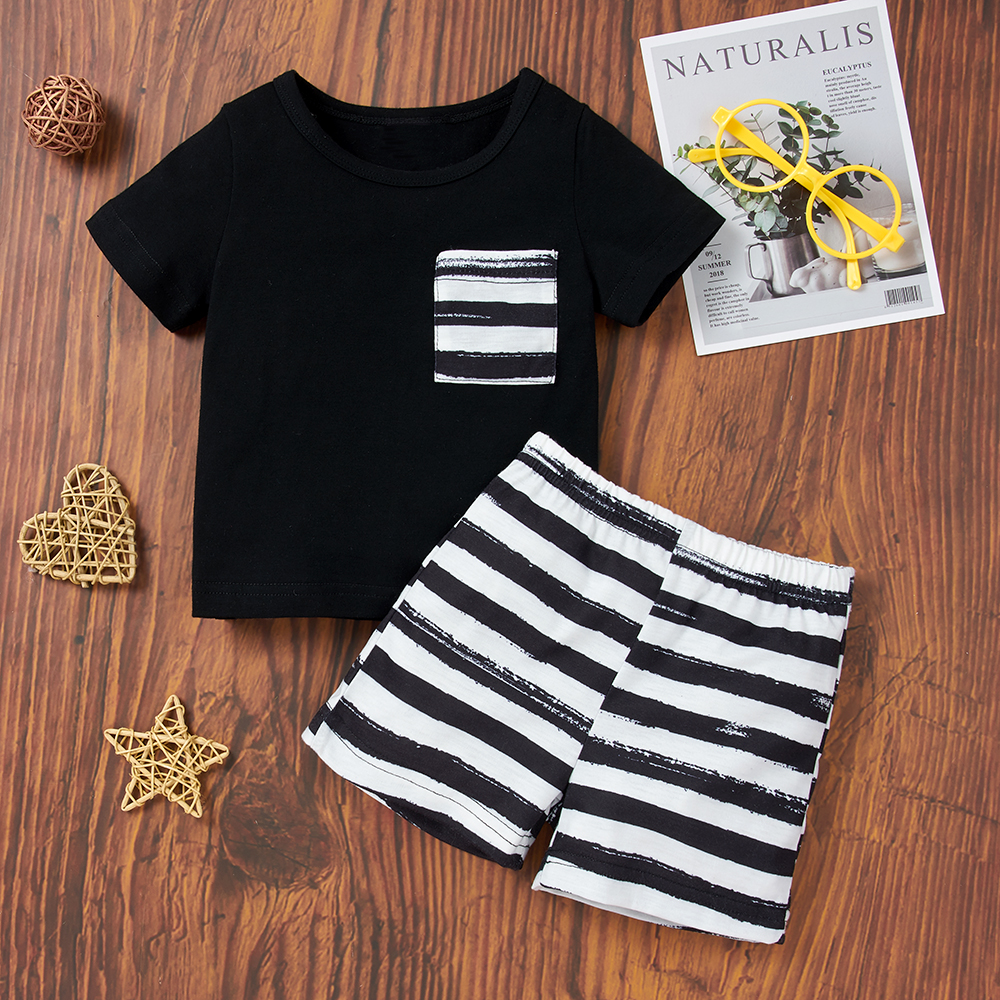 

2pcs Stripes Casual Pocket Baby Sets