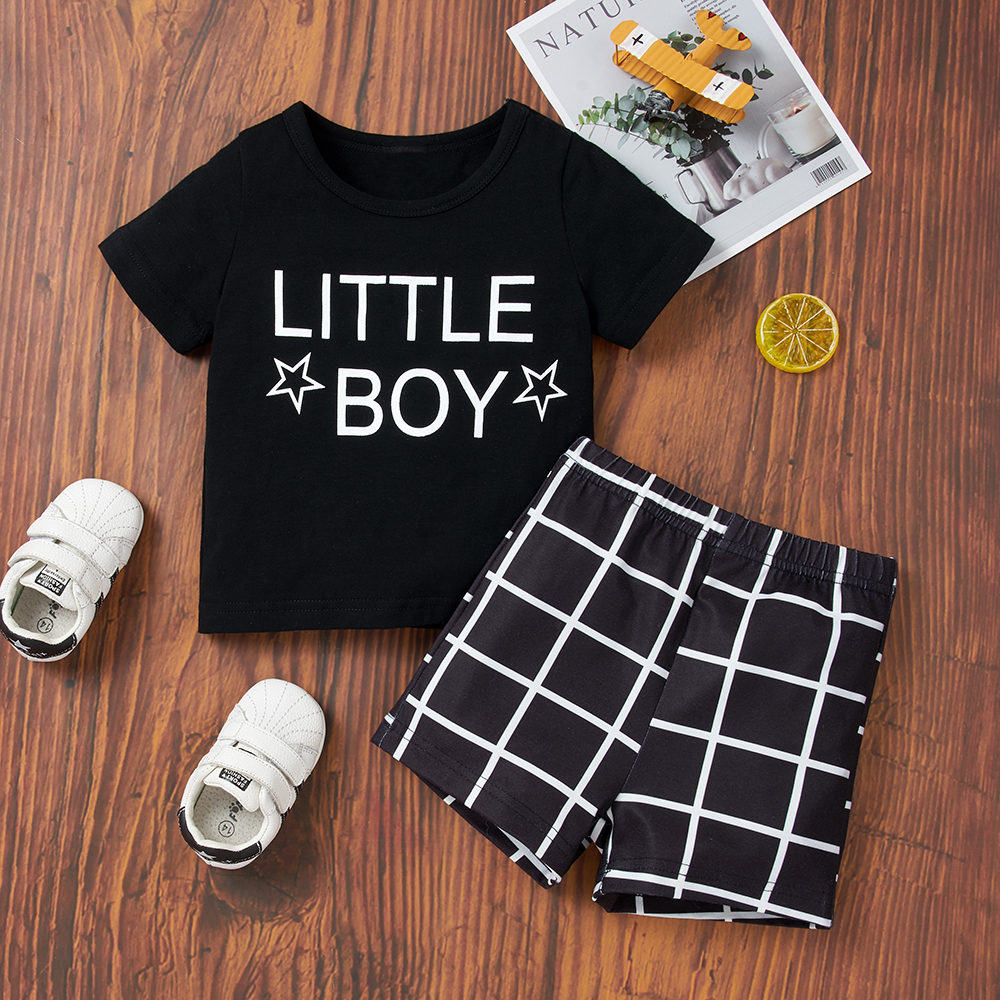 

2pcs Baby Boy casual Letter Short-sleeve Cotton Baby's Sets