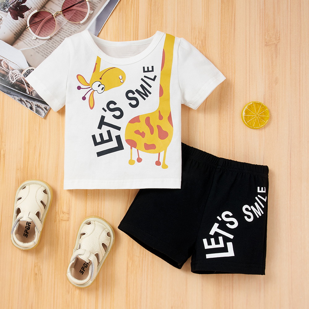 

2pcs Baby Unisex casual Giraffe Short-sleeve Cotton Baby's Sets