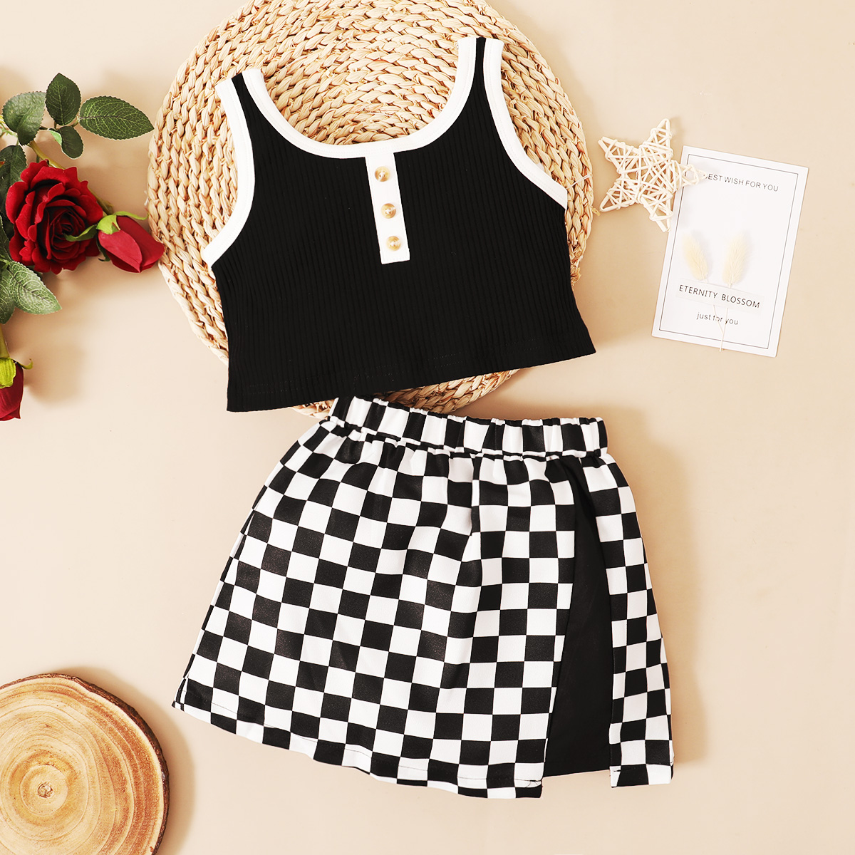 

Baby / Toddler Girl Chic Camisole and Plaid Skirt Set