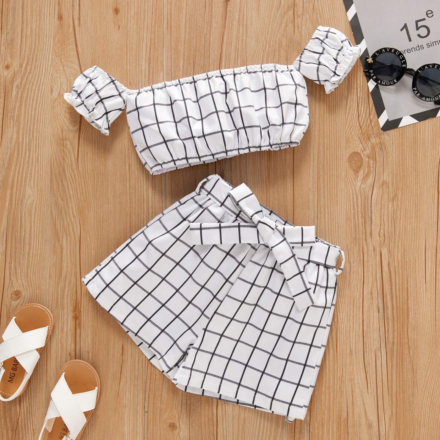 

2-piece Toddler Girl Plaid Top and Shorts Set