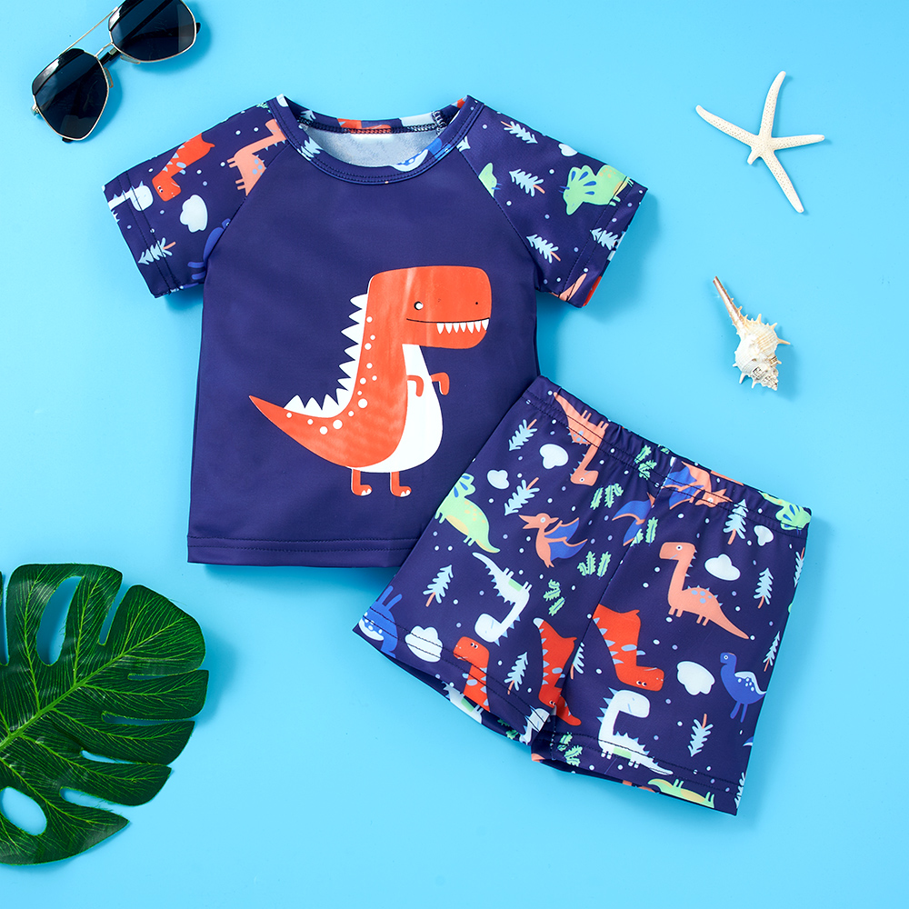 

2pcs Animal Print Dinosuar Short-sleeve Summer Spring Swimwear Swimsuit