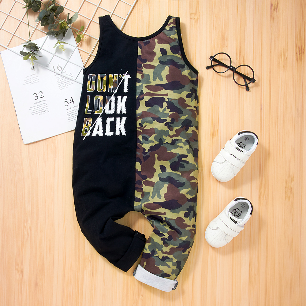 

Toddler Boy Letter Camouflage Casual Jumpsuit