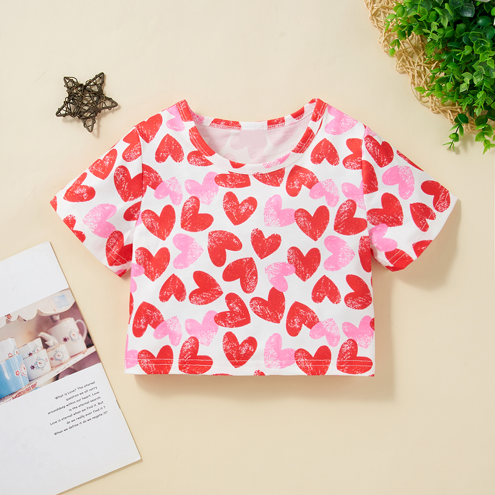 

Toddler Girl Heart Print Short-sleeve T-shirt