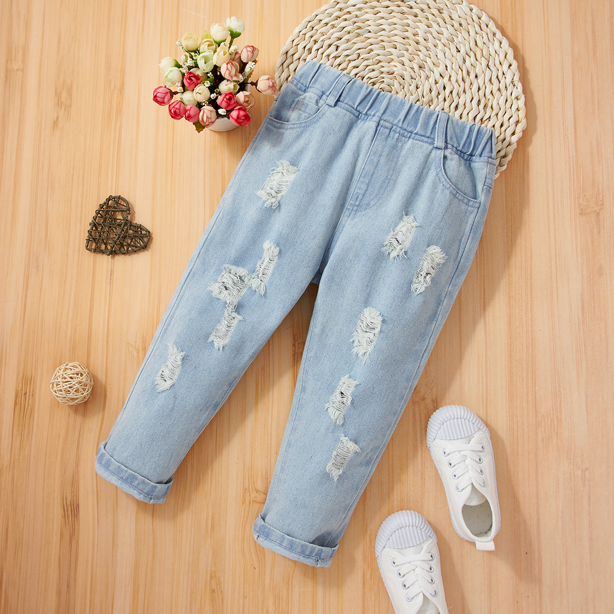

Toddler Girl/Boy 100% Cotton Ripped Jeans Denim Pants