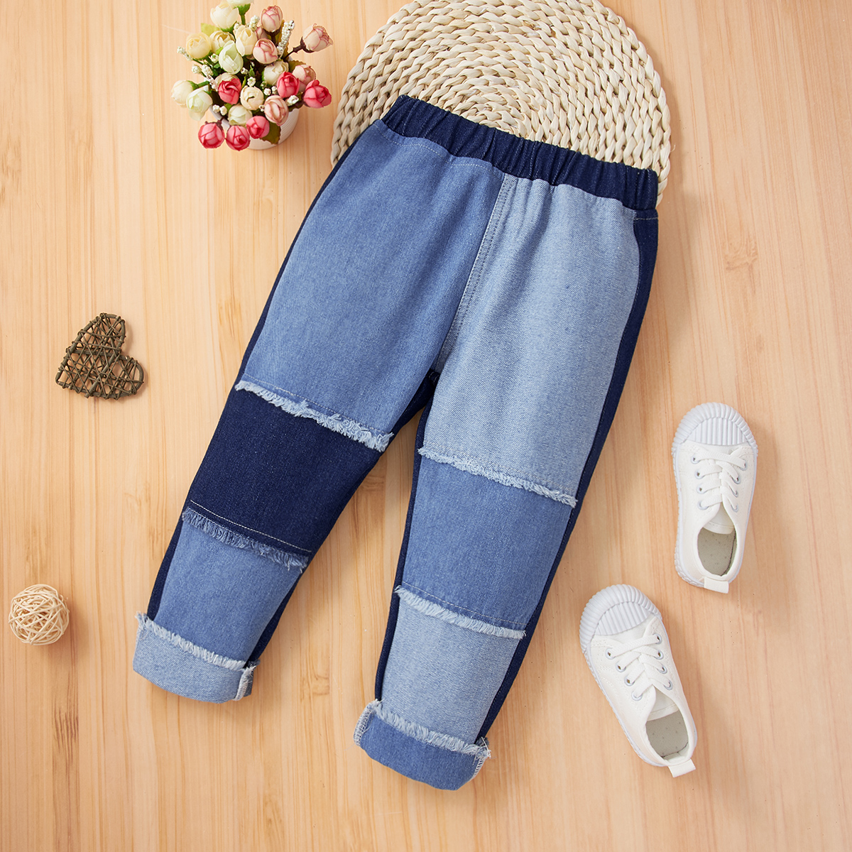 

Toddler Girl Patchwork Jeans Denim Pants with Pocket
