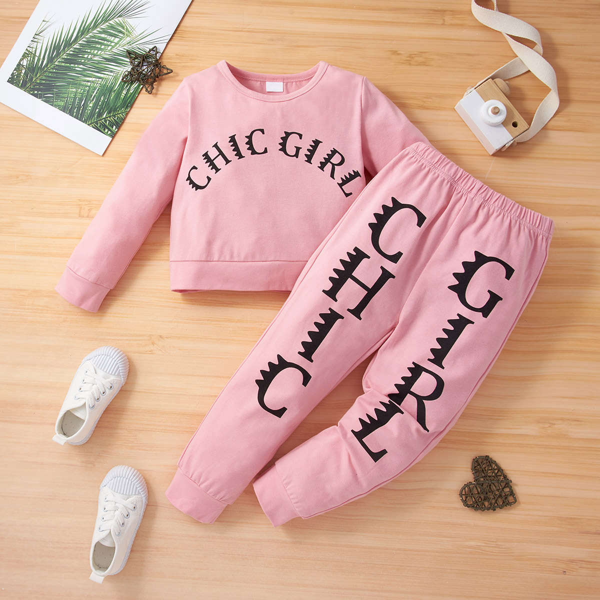 

2-piece Toddler Girl Letter Print Pink Pullover and Pants Set