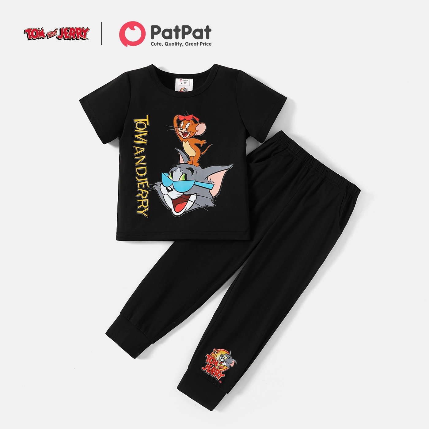 

Tom and Jerry 2-piece Toddler Girl/Boy Letter Print Black Tee and Pants Set