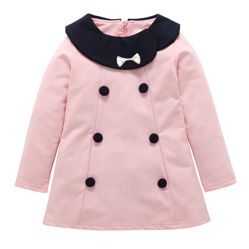 

Elegant Solid Color Round Collar Long-sleeves Dress for Girls