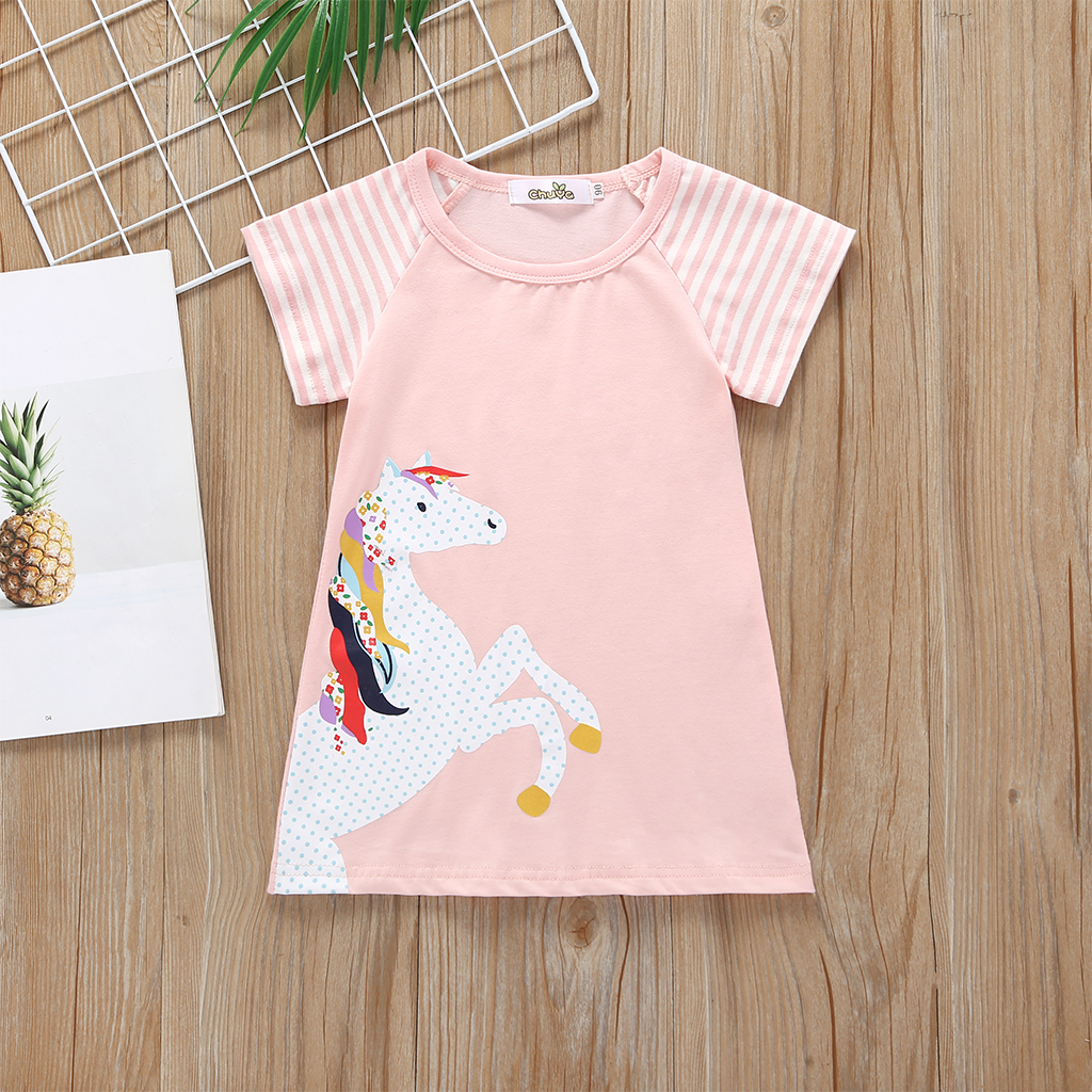 

Baby/ Toddler Girl's Striped Horse Print Dress