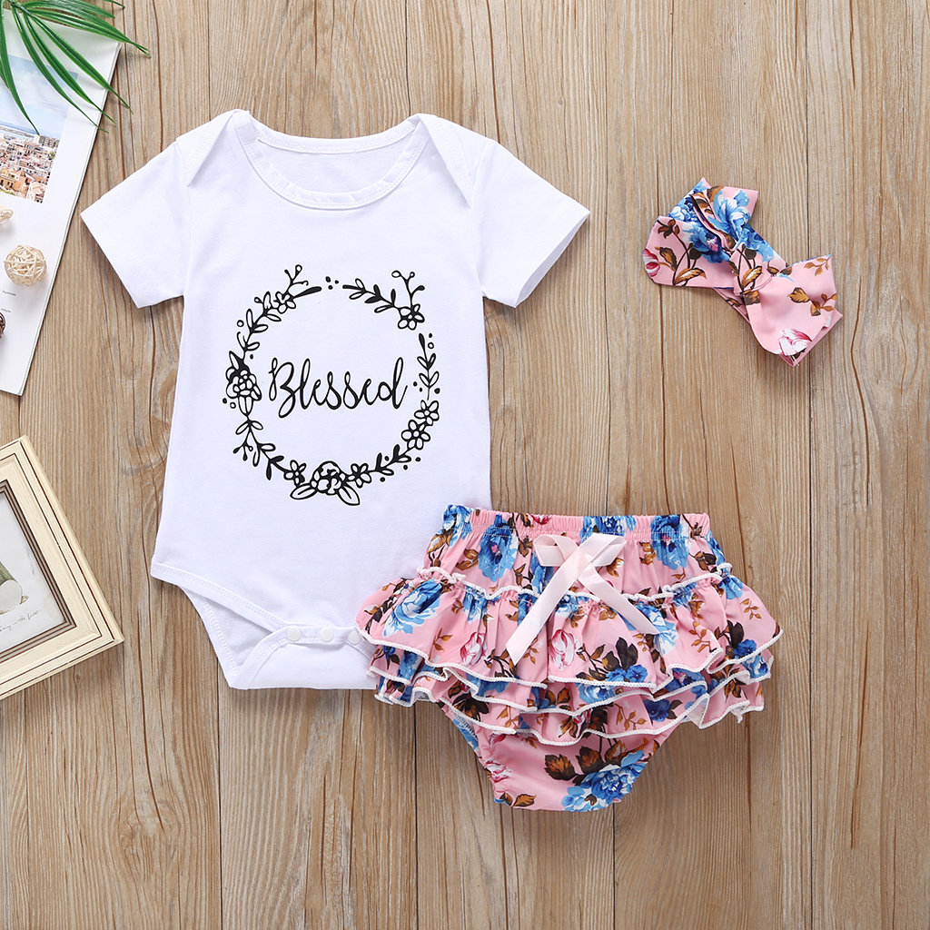 

3-piece Baby / Toddler Letter Print Tee and Floral Shorts with Headband Set