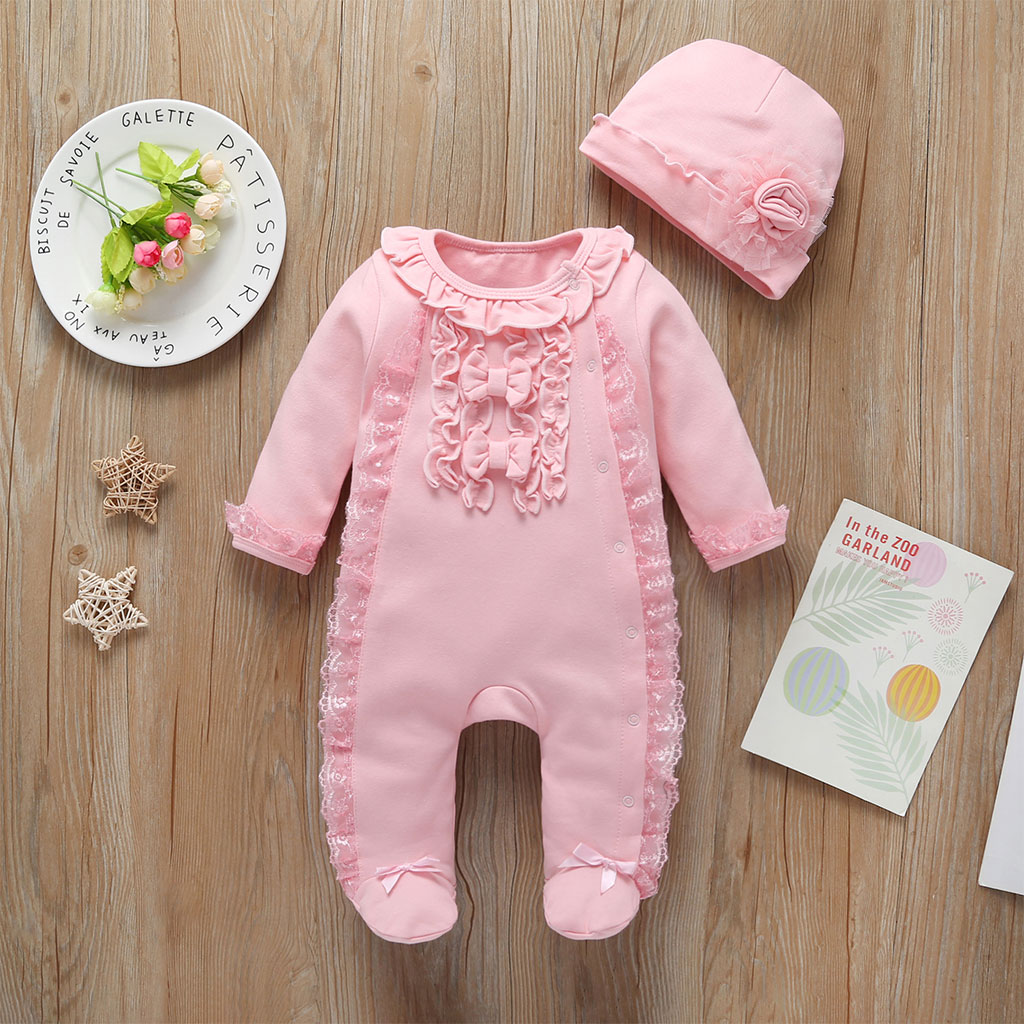 

Baby Girl Doll Collar Lace Design Long-sleeve Jumpsuit and Hat