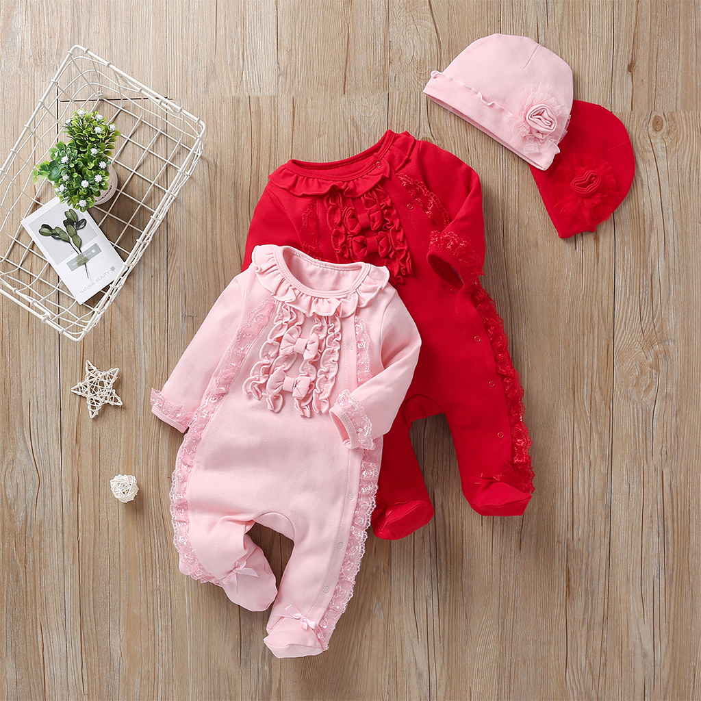 

Baby Girl Doll Collar Lace Design Long-sleeve Jumpsuit and Hat