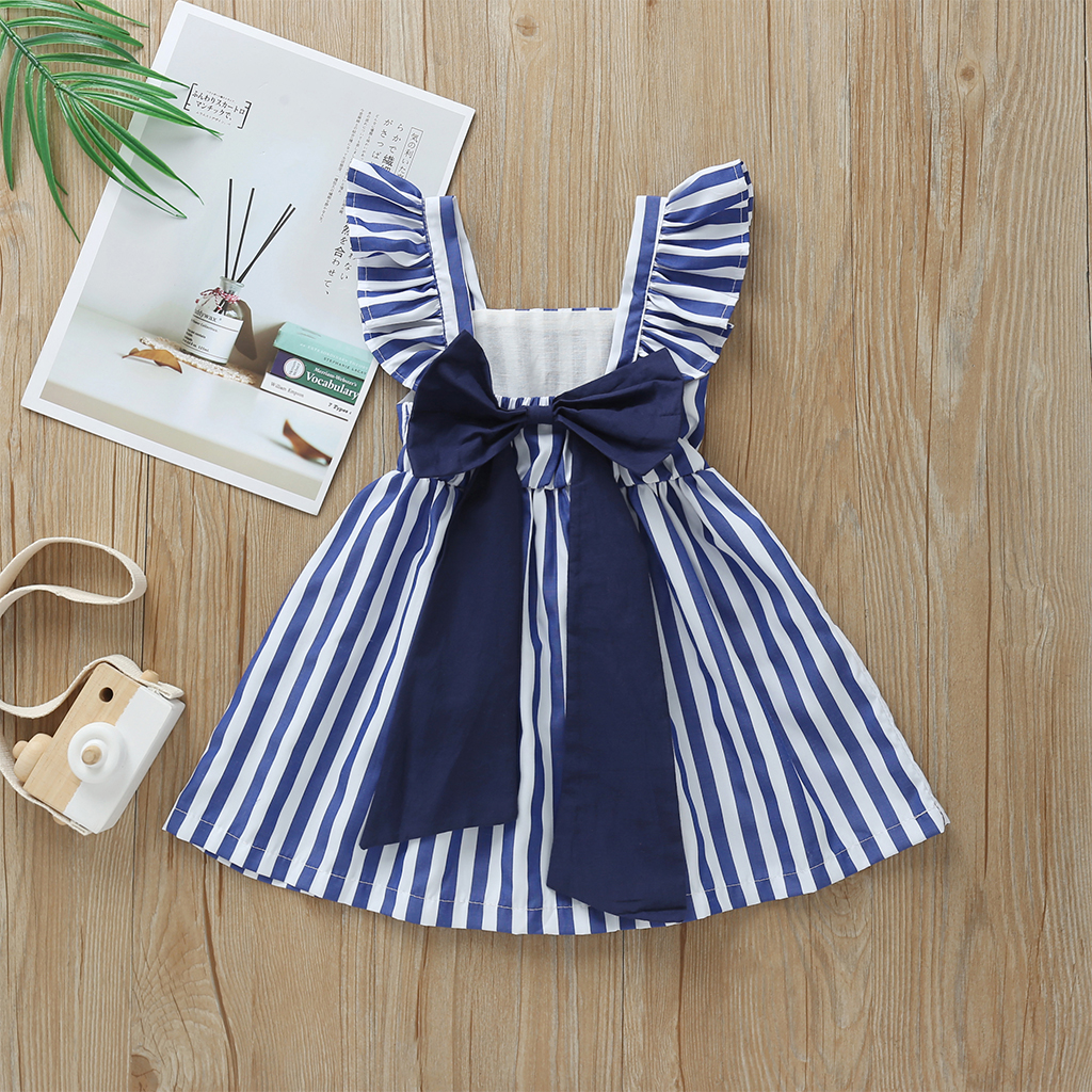 

Baby / Toddler Striped Square Collar Bowknot Decor Backless Dress