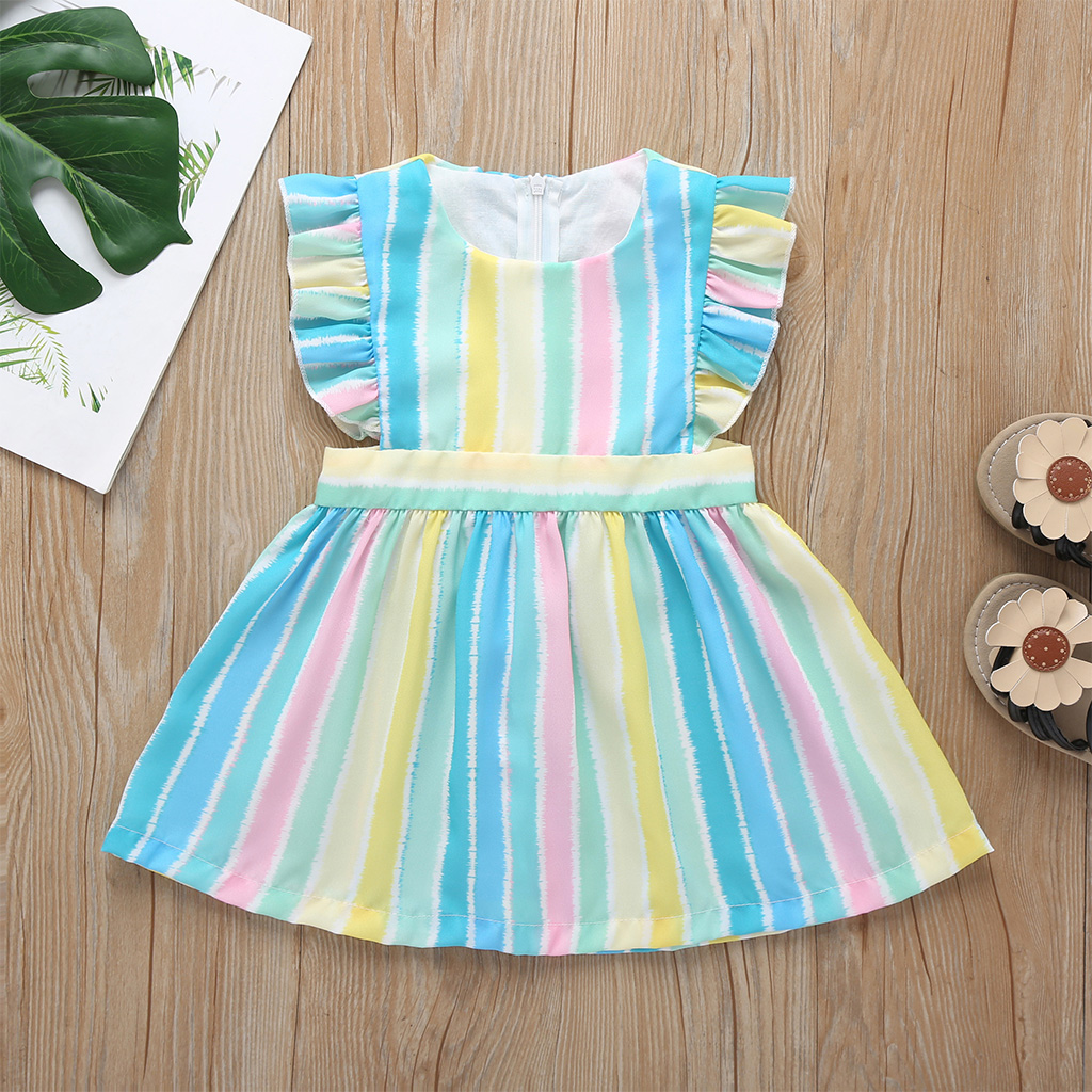 

Baby / Toddler Sweet Striped Rainbow Flare Sleeveless Dress