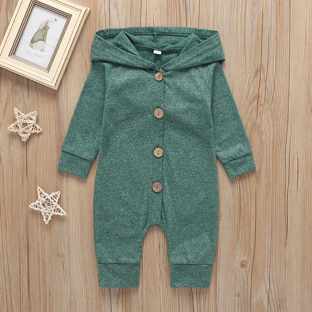 

Baby Boy Solid Cardigan Design Hooded Long-sleeve Jumpsuit