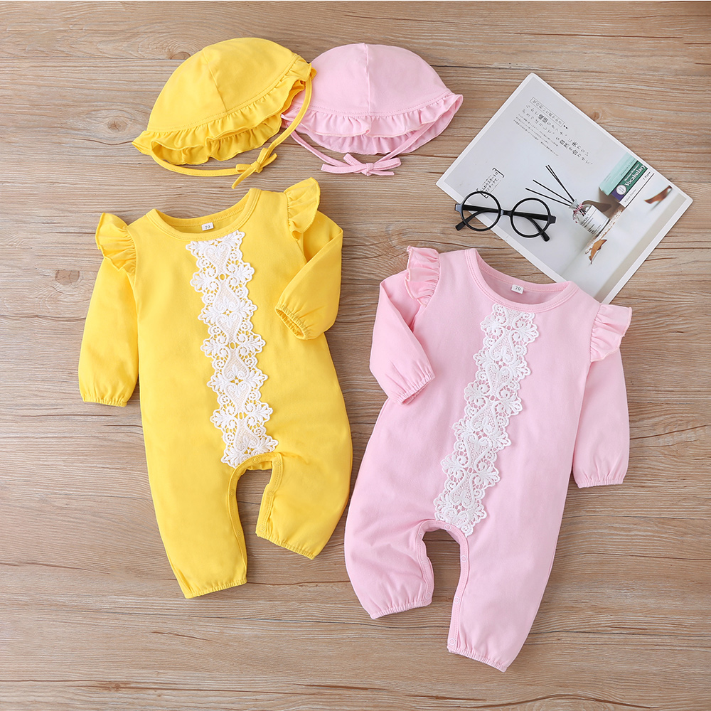

Baby Lace Ruffled Jumpsuits with Hat