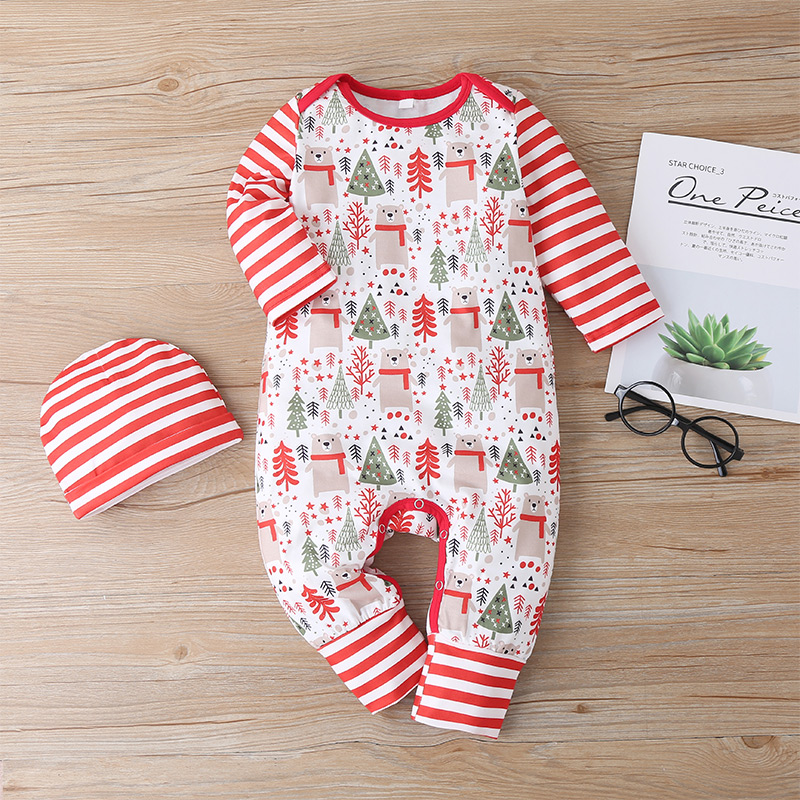 

2-piece Baby Christmas Animal Striped Jumpsuit and Hat