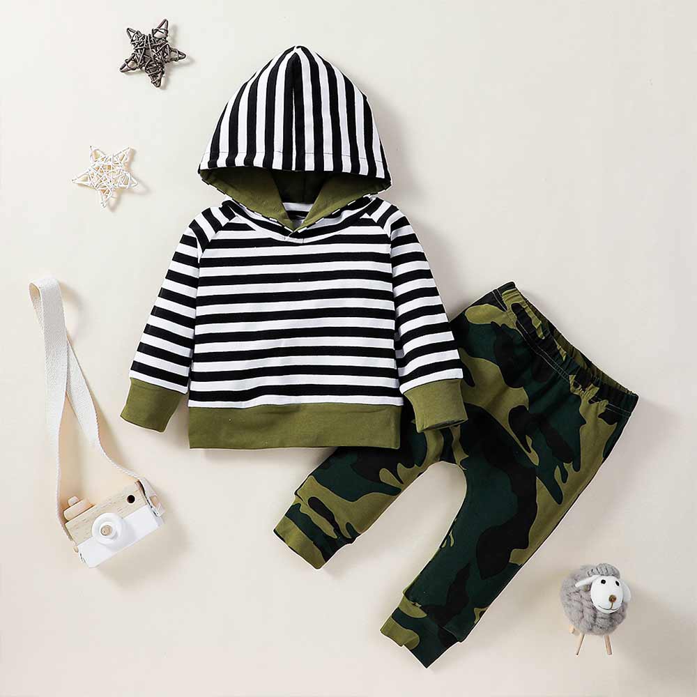 

2pcs Baby Boy Street style Stripes Long-sleeve Cotton Hooded Baby's Sets