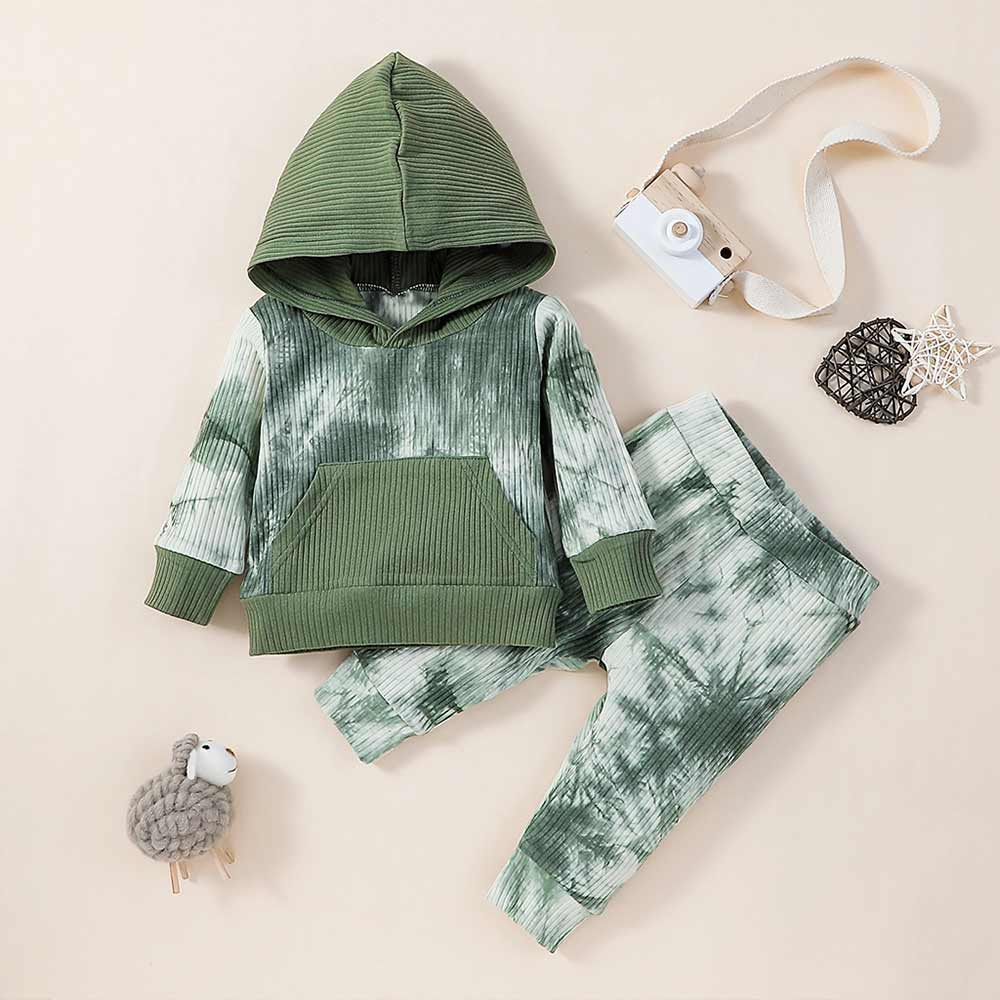 

2pcs Baby Boy Street style Tie dye Long-sleeve Hooded Cotton Hooded Baby's Sets