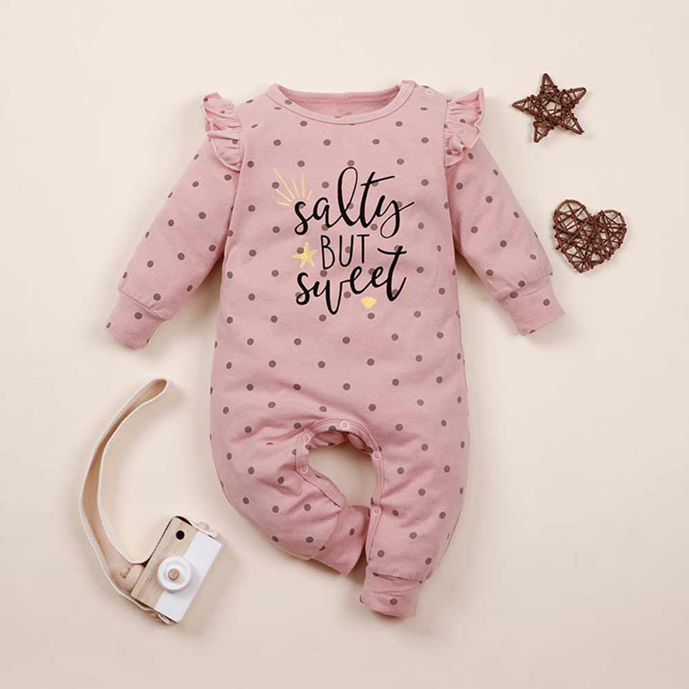

Baby Sweet Letter Polka Dots Ruffled Jumpsuit