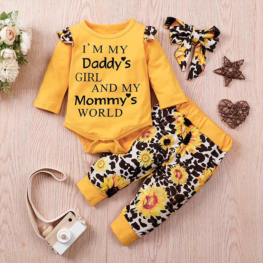 

3pcs Baby Girl Long-sleeve Cotton Romper Trendy Baby's Sets