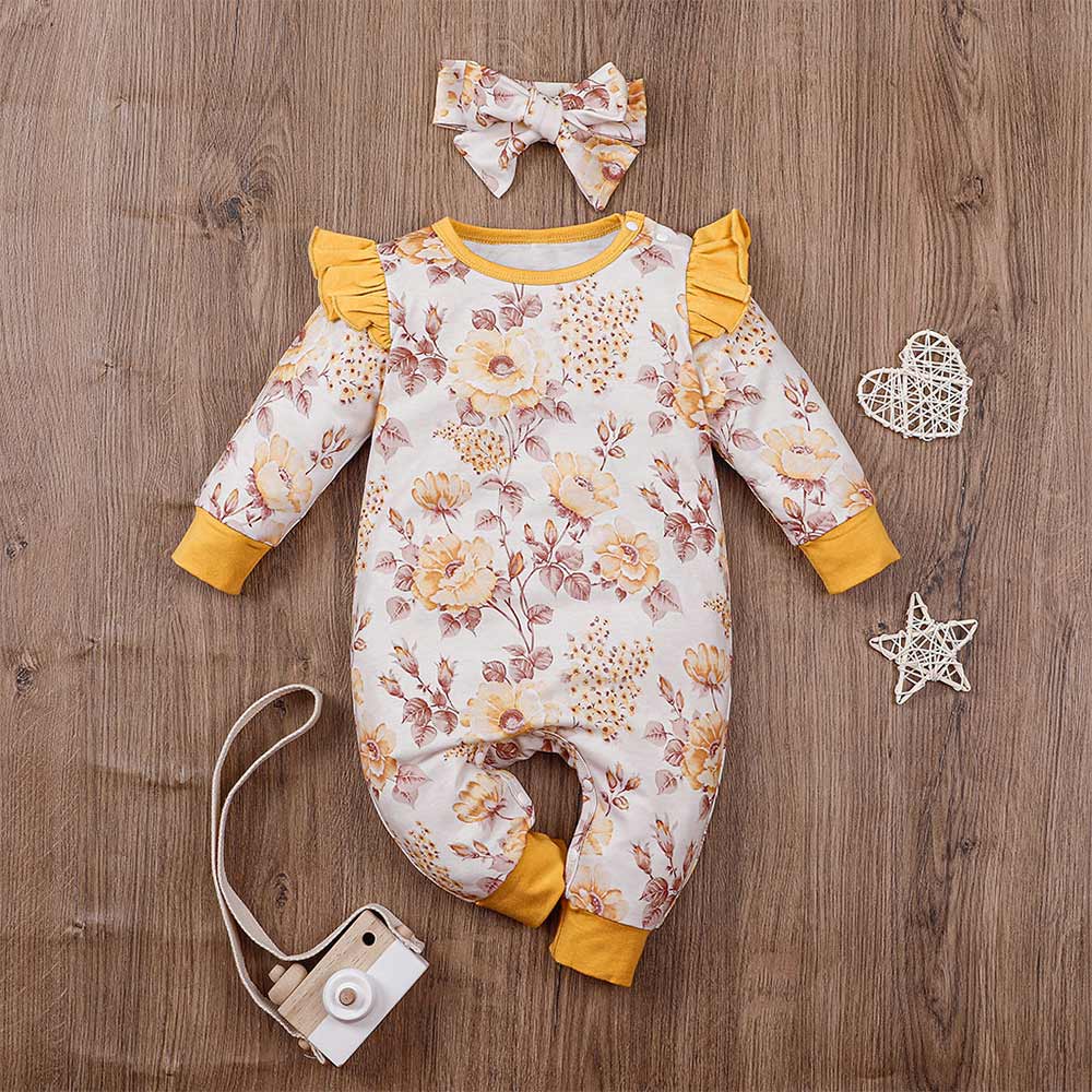 

2-piece Baby Floral Ruffled Jumpsuit and Headband Set