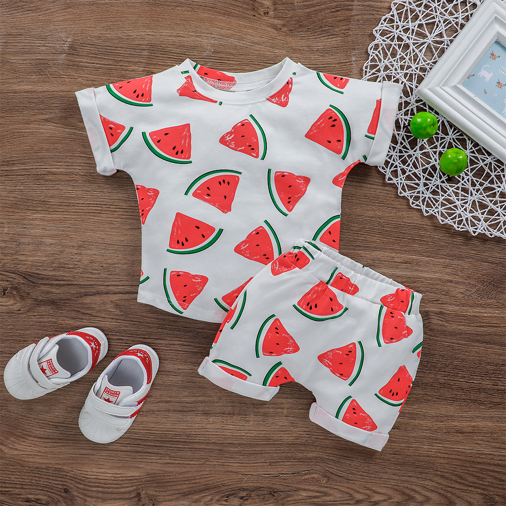 

2pcs Baby Short-sleeve Cotton Unisex casual Watermelon Baby's Sets