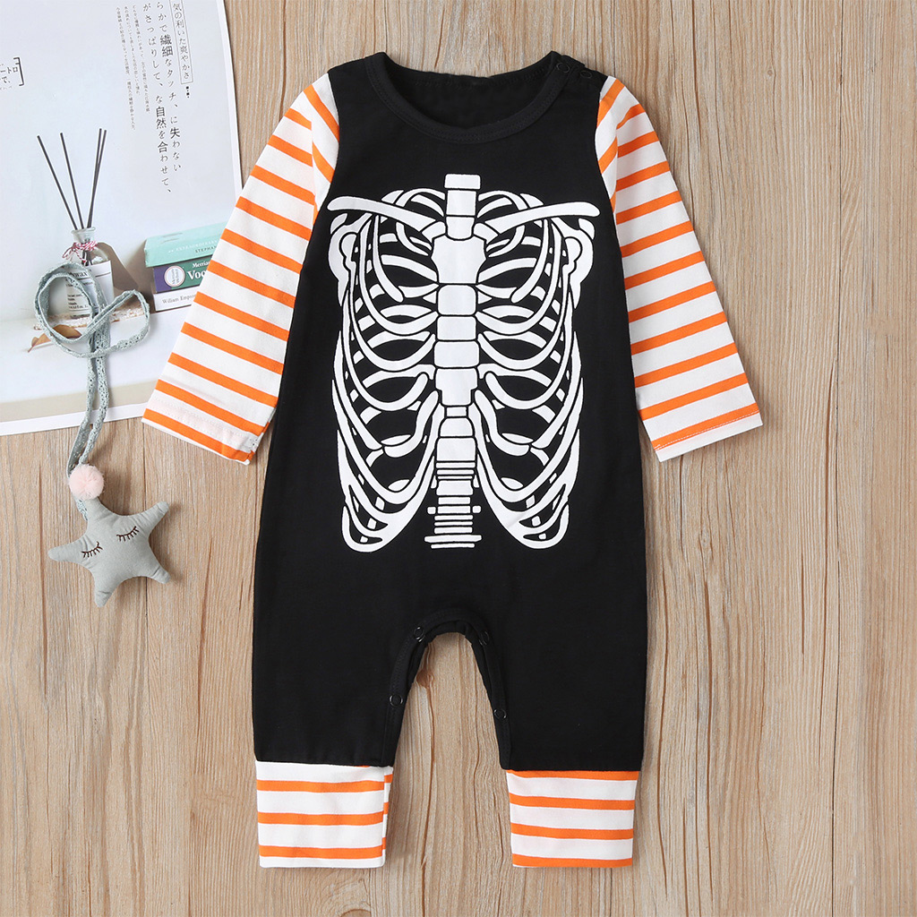 

Baby Rib Print Halloween Striped Jumpsuit