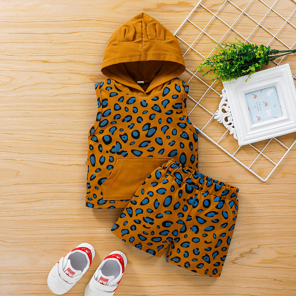 

2pcs Hooded Sleeveless Cotton Baby Unisex casual Leopard Baby's Sets