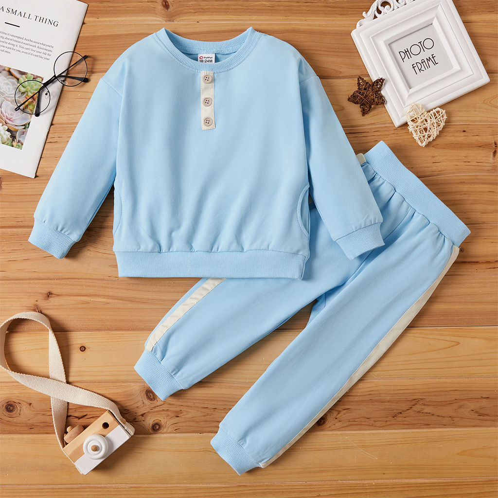 

2-piece Baby / Toddler Sporty Solid Top and Striped Pants Set