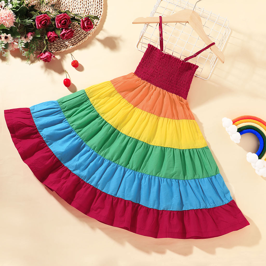 

Baby/Toddler Girl Sling Multicolor Rainbow Dress