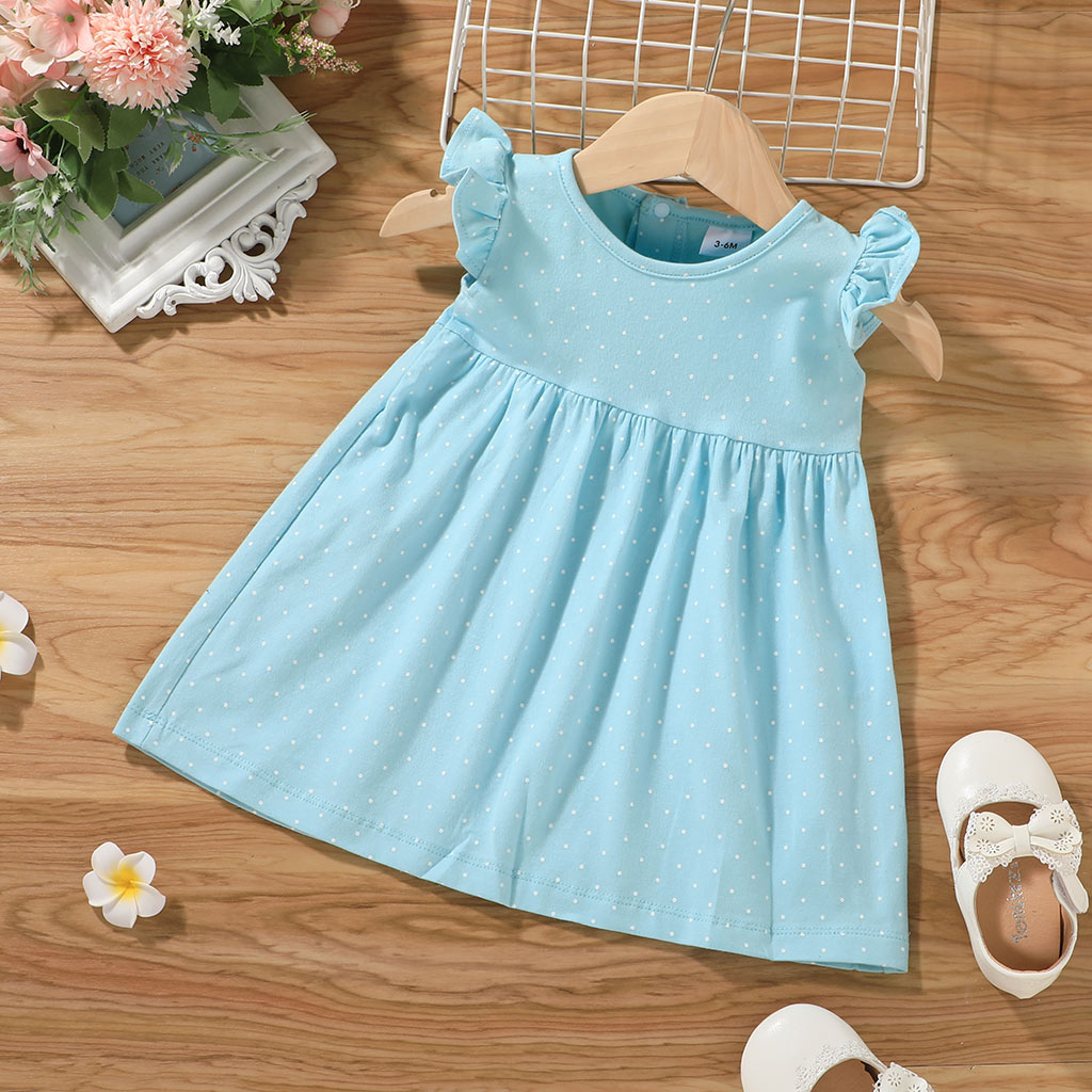 

Baby Girl Polka dot Sweet Solid Cotton Flutter-sleeve Dress