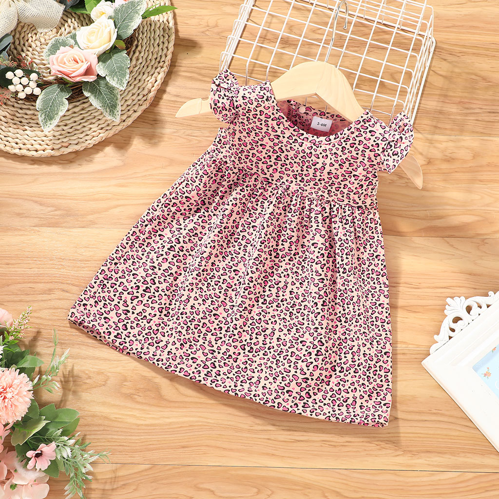

Baby Girl Leopard casual Flutter-sleeve Cotton Dress