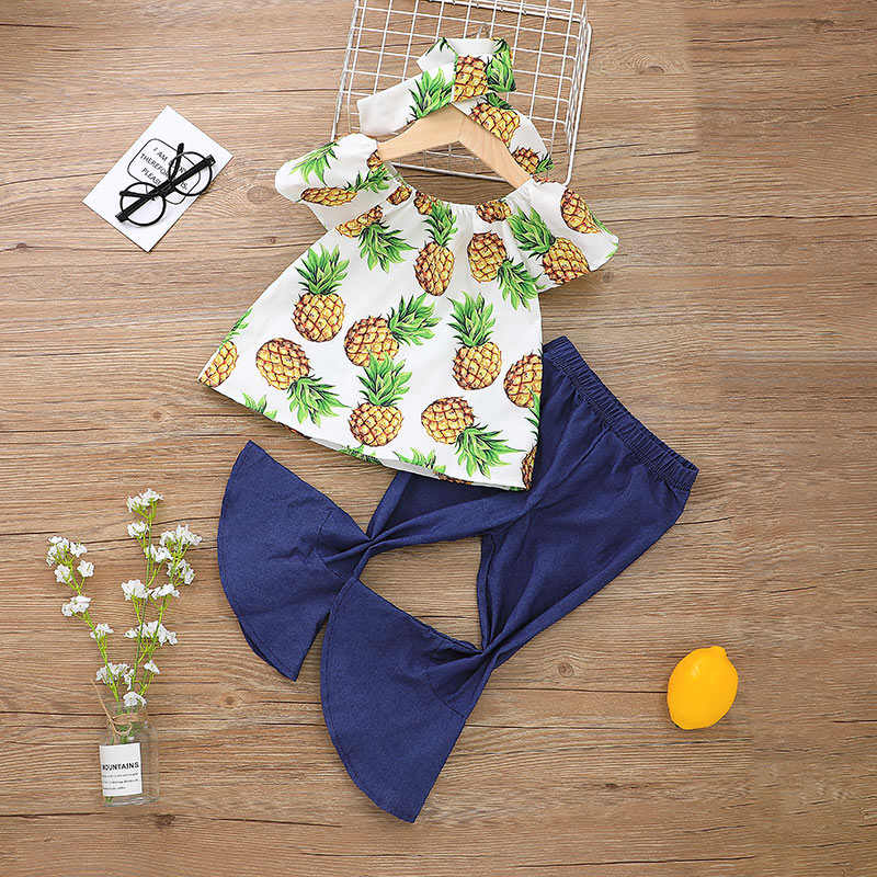 

3pcs Baby Girl Short-sleeve Cotton Sweet Pineapple Baby's Sets