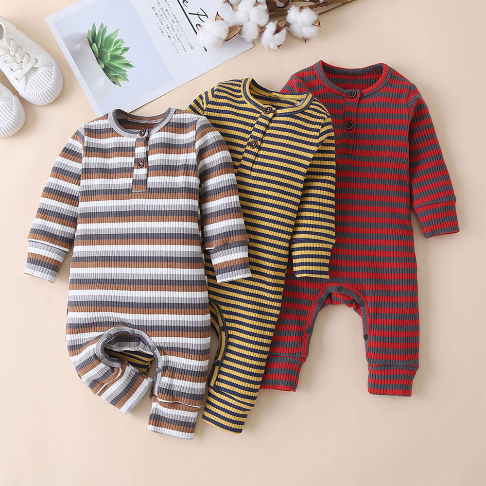 

Ribbed Striped Long-sleeve Baby Jumpsuit