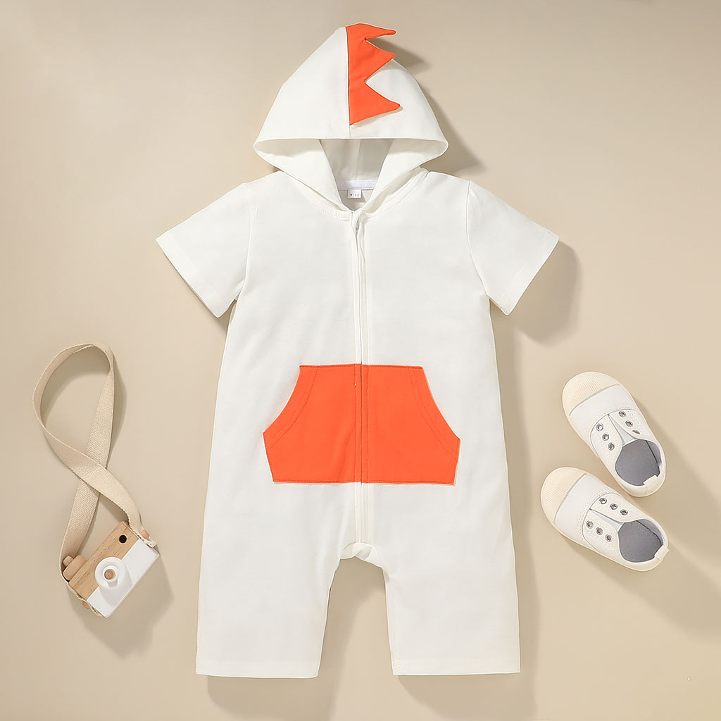 

Color Block Short-sleeve White Baby Hoodie Jumpsuit