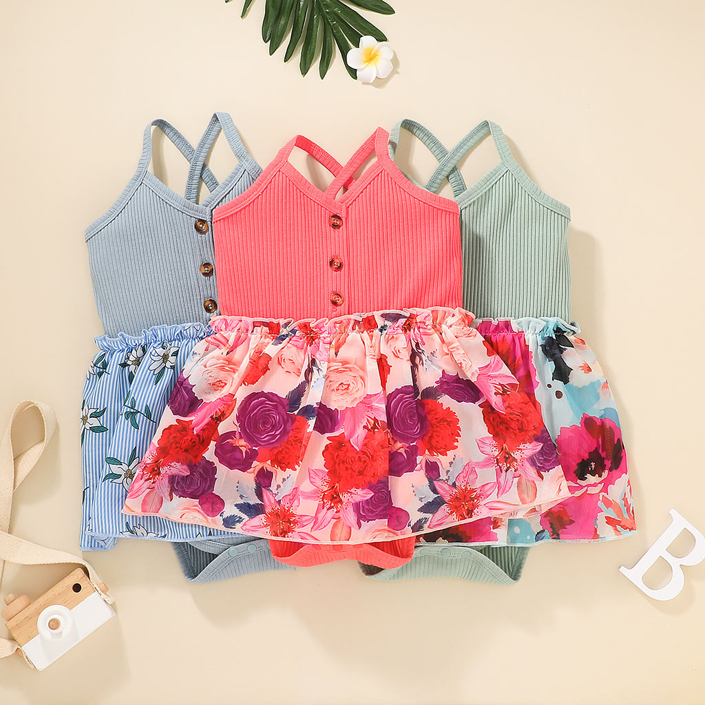 

Ribbed Floral Print Sleeveless Baby Romper