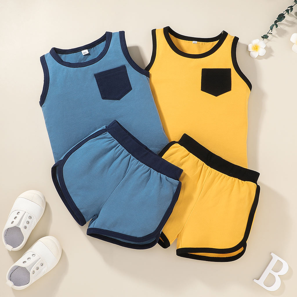 

2pcs Color Block Sleeveless Baby Set