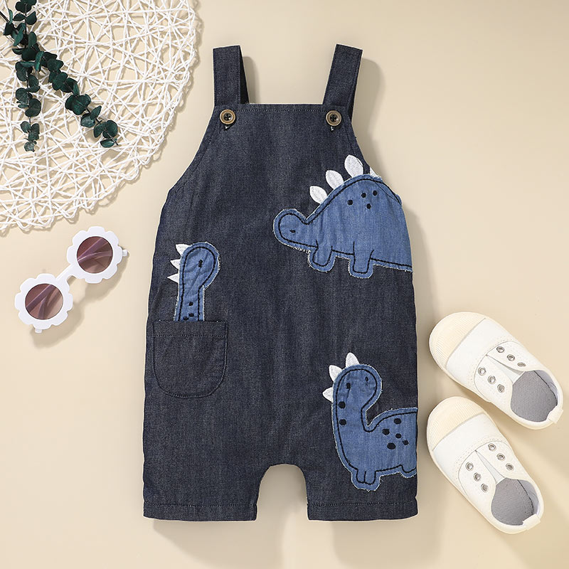 

Dino Patch Navy Baby Denim Overalls